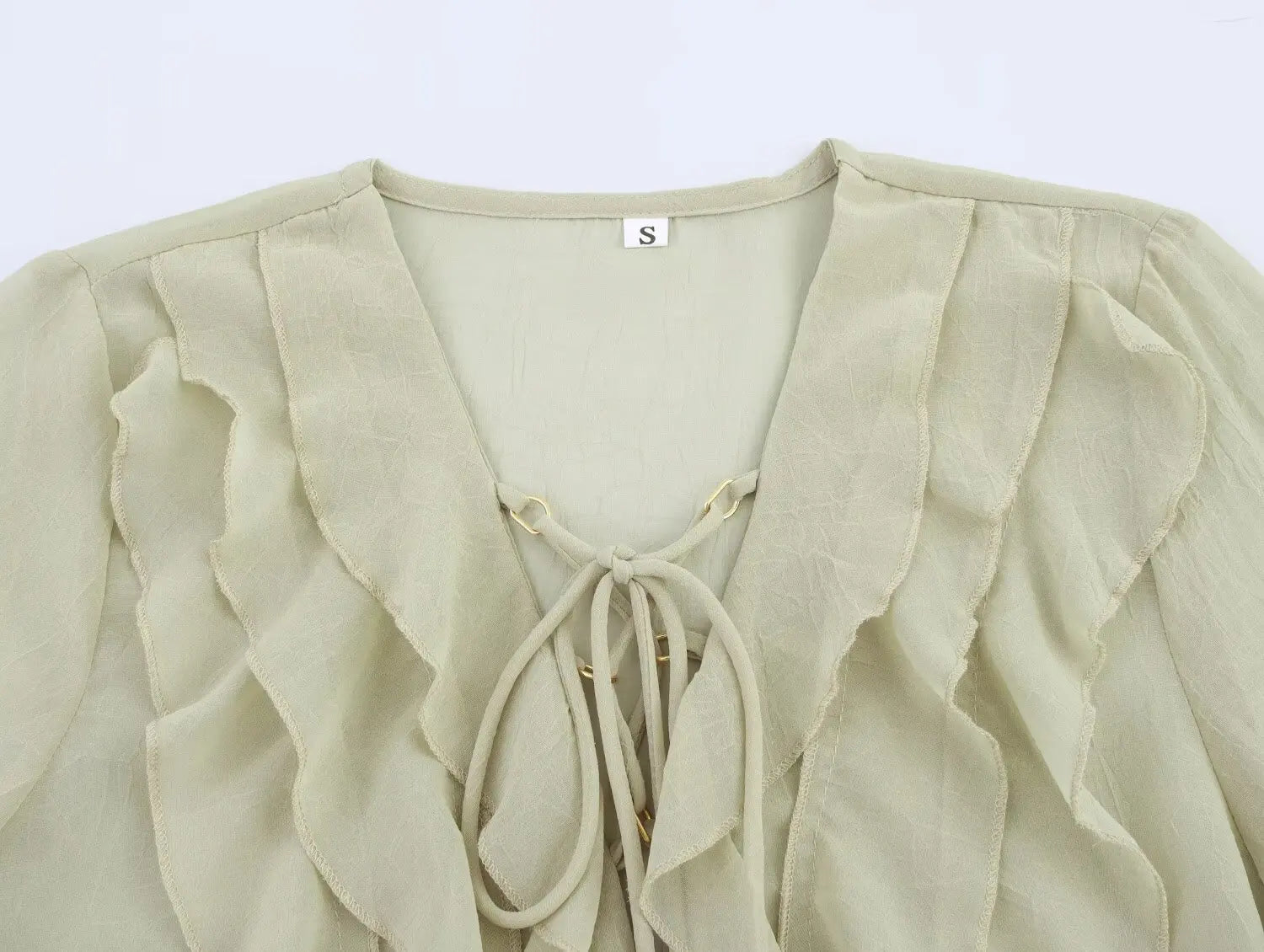 New Women's Clothing European and American Style Fashion Design Layered Decoration Translucent Shirt