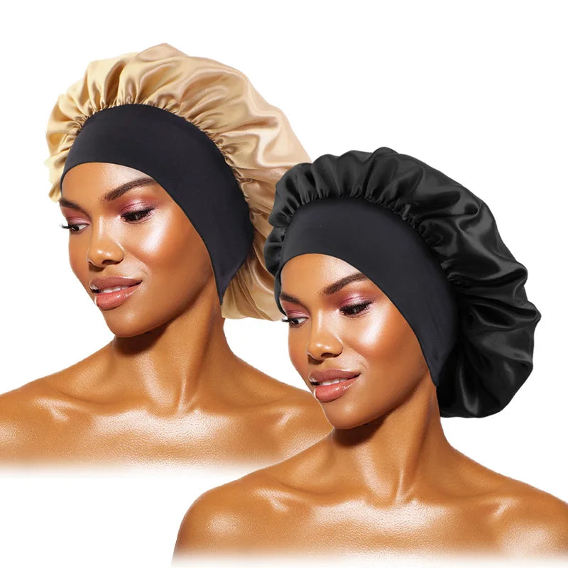 Gorros de satén lisos para mujer, con ala ancha, para dormir, bañarse, gorro unisex, con banda elástica, para el cuidado del cabello