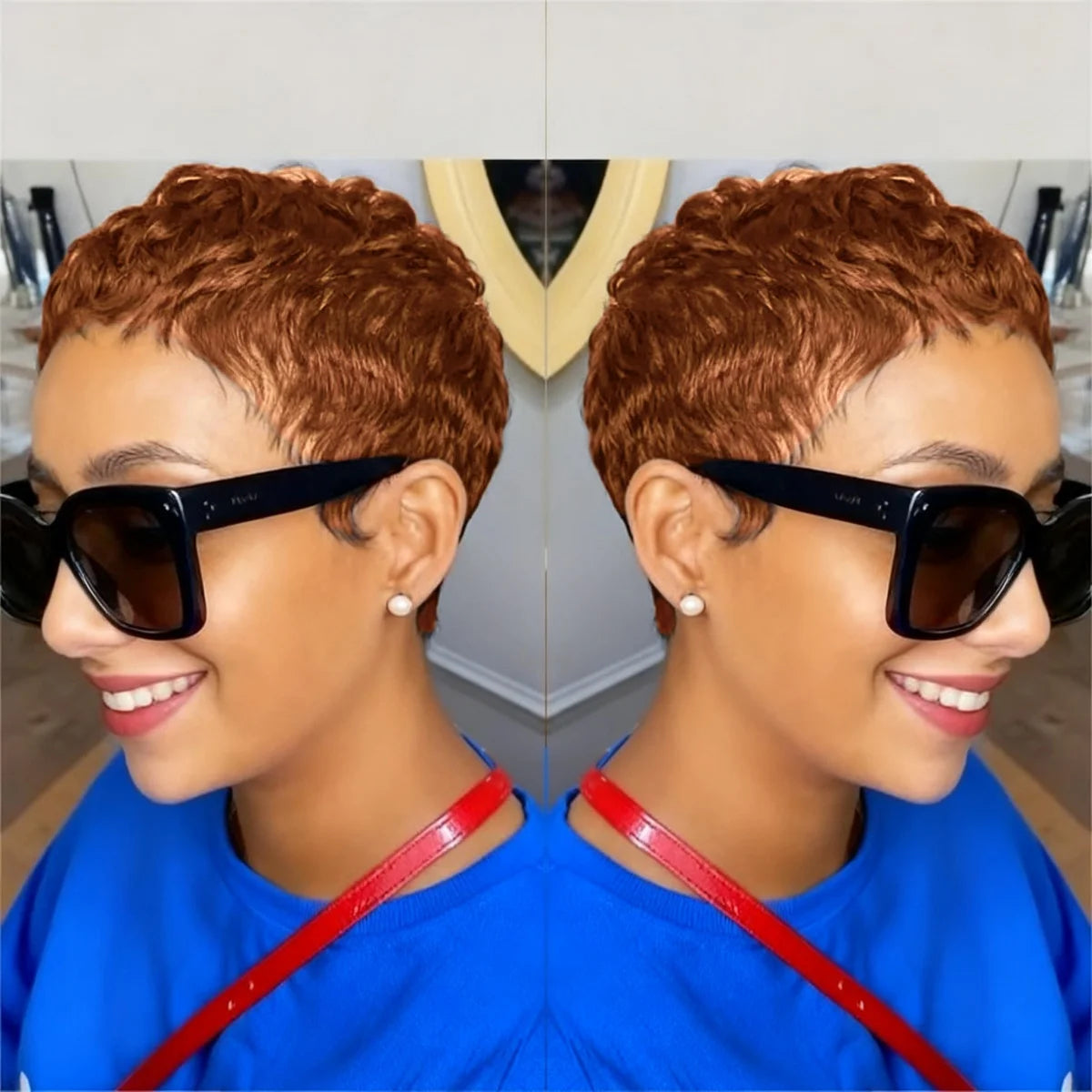 Pelucas Pixie Cortas para Mujeres Negras, Cabello Humano Liso, Pelucas Hechas Totalmente a Máquina