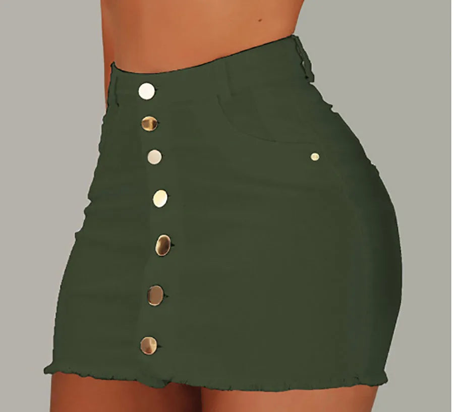 Women's Clothing Skirts new casual fashion high waist solid color hip hugging short skirt denim single breasted half skirt