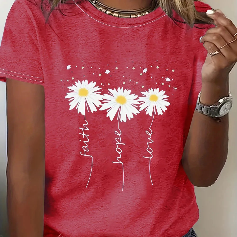 Camiseta floral con bloques de color – Estilo informal y veraniego