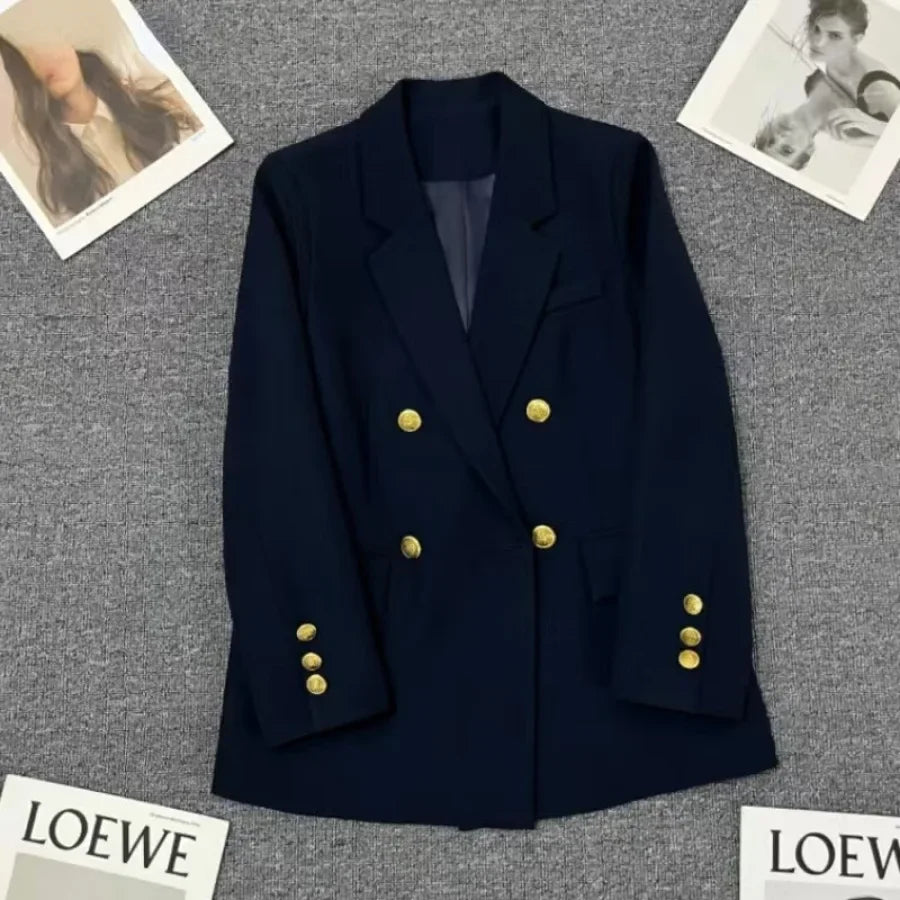 Luxury High-end Blazer Women Spring Autumn Jacket Office Ladies Suit Long Sleeve Coat Navy Women Clothing New