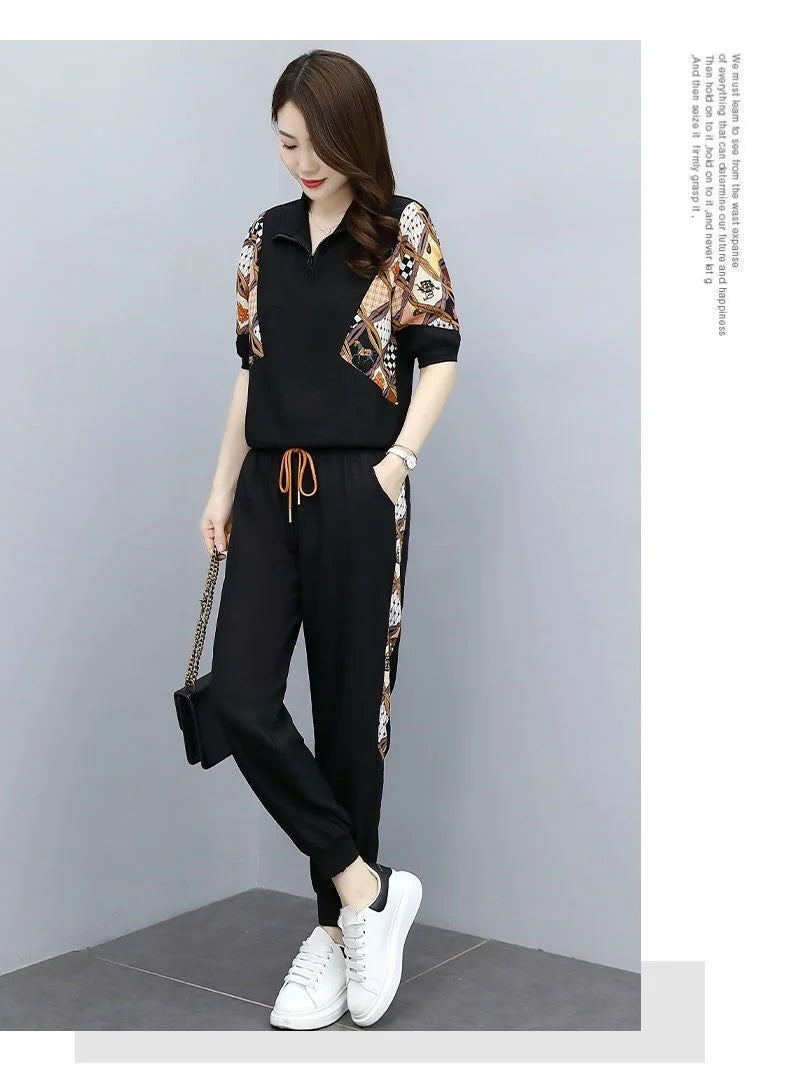 Women's Fashion Pencil Pant Suit New Summer Leisure Clothing Foreign Style Crop Top Two Piece Set Women Leggings Tracksuit
