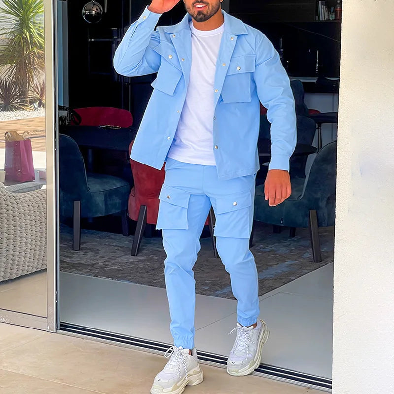 Fashion Men's Casual Sets Male Trend Streetwear Long Sleeve Jacket Coat+Leggings Pants Sport 2 Pieces New Men Clothing Suit