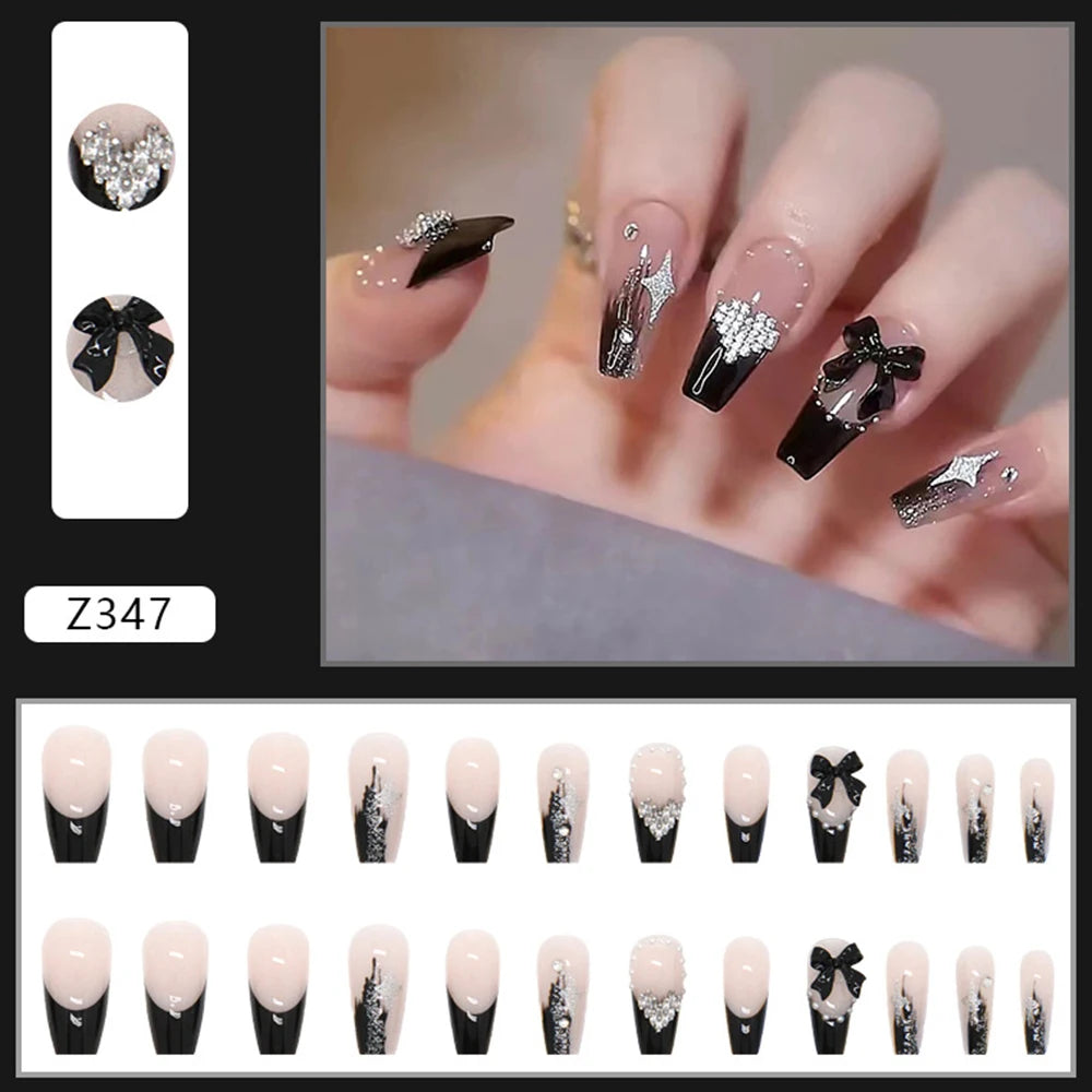 Light Pink Fake Nails with White Tip Ultra-flexible Long Lasting Fake Nails for Stage Performance Wear MIAO-US