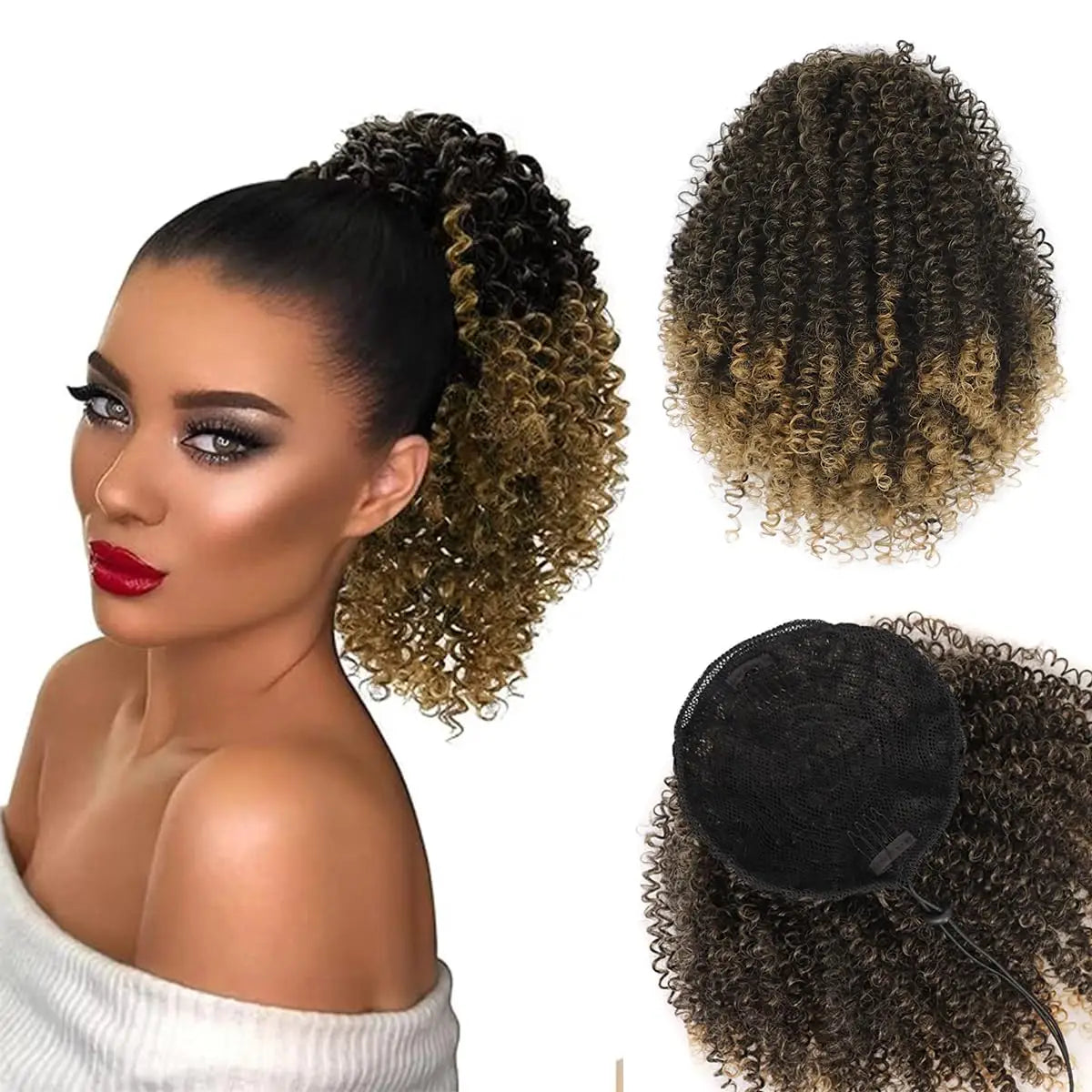 Synthetic Afro Puff Drawstring Ponytail Extension for Black Women Short Afro Curly Clip On Kinky Drawstring Bun