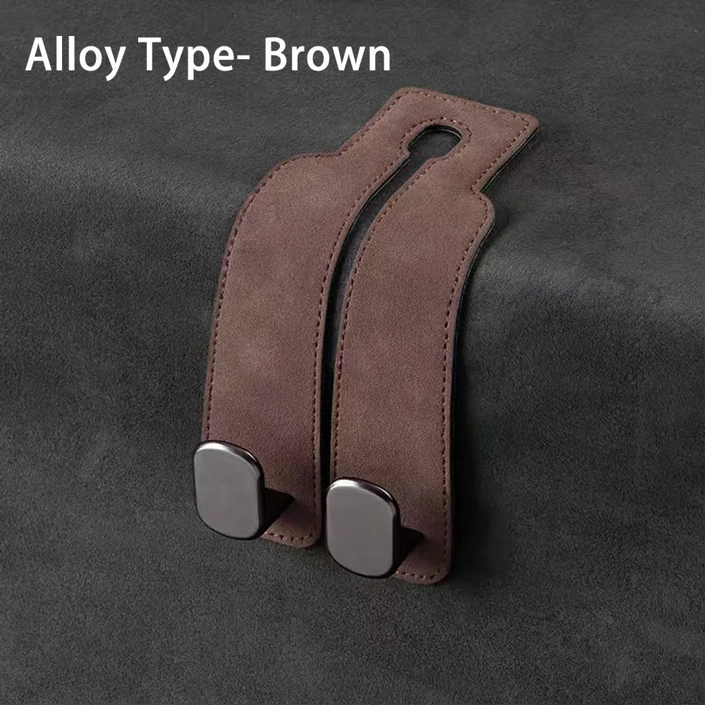 Quality 2 in 1 Car Headrest Hook Premium Suede Rear Seat Hanging Dual Hook 20KG Large Load-Bearing Alloy Hook Hanger Universal