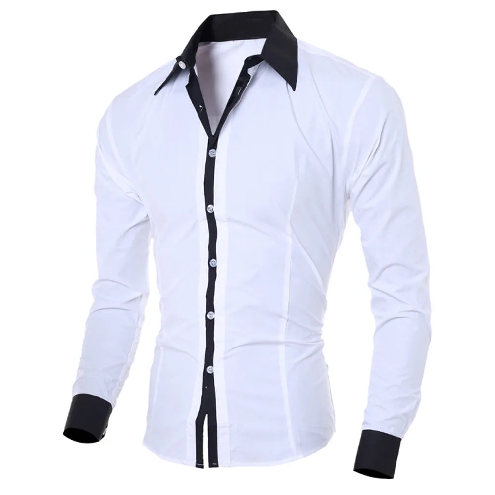 Men's Shirts Fashion Personality Mens Casual Slim Long-sleeved Shirt Top Blouse Black White Men Shirt Style Men Clothing Shirts