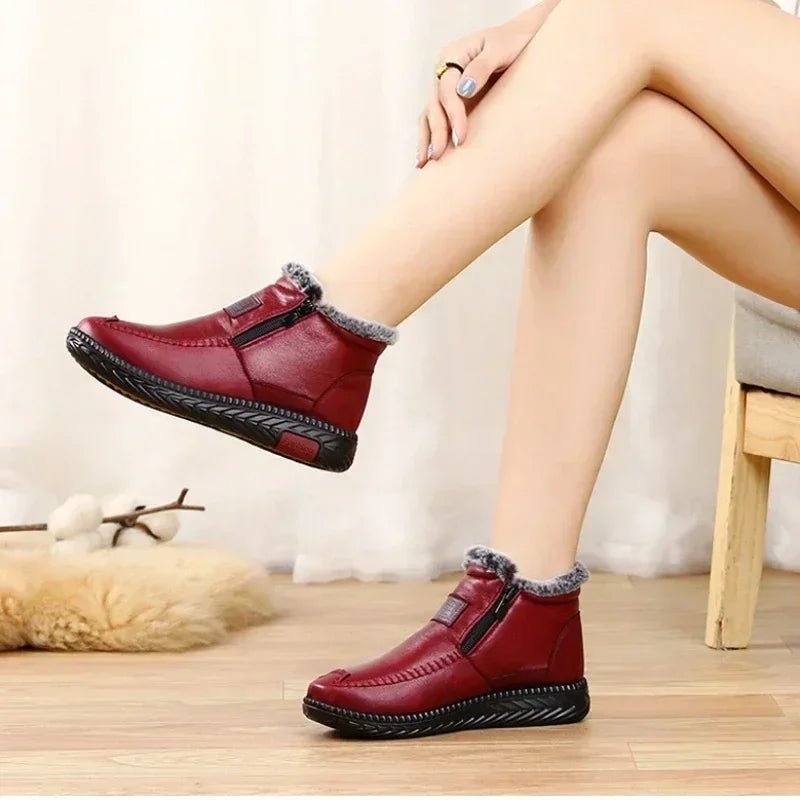 Women's Boots Plush Female Shoes Anti-slip Womens Snow Boot Winter Cotton Leather Shoes Casual Ankle Boots Botas Mujer
