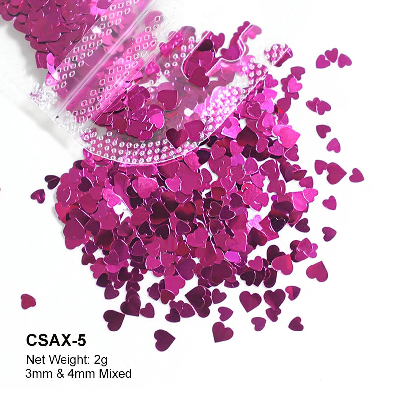 2g Holographic Nail Art Glitter Shiny Sweet Love Red Heart Flakes Sequins 3D Nail Paillette Manicure Valentine's Day Decorations