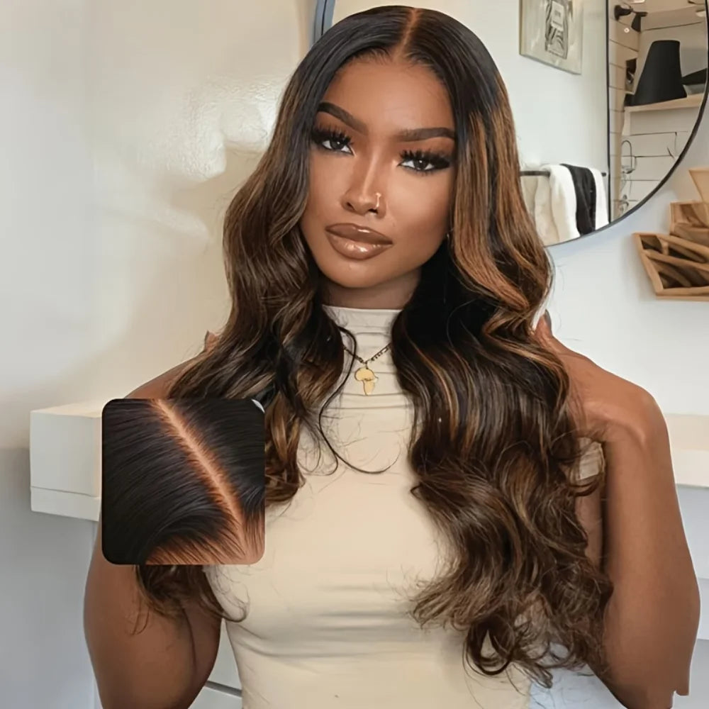 250 Density P1B30 Highlight Ombre Human Hair Wig 13x6 Transparent Lace Front Wig Colored Body Wave Black Brown For Women 38 Inch