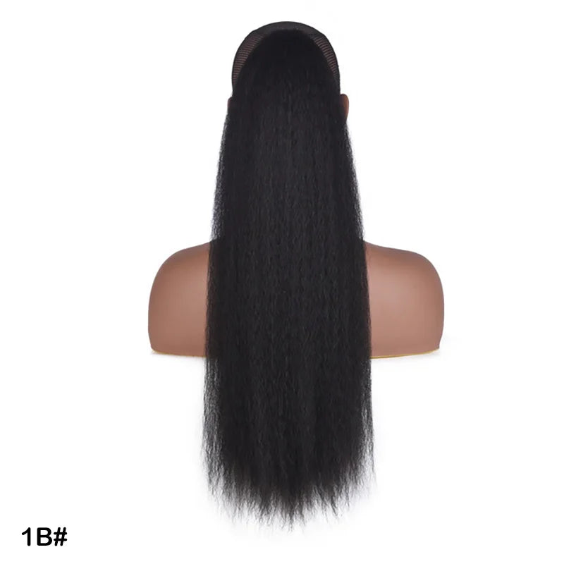 Extension synthétique afro queue de cheval longue, yaki bouclée, crépue, ondulée, douce, résistante à la chaleur, cheveux noirs pour usage quotidien féminin