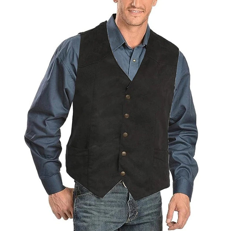 Men's Vintage Single Breasted Sleeveless Jacket Vest Curved Hemline Waistcoat Male Clothing Outwear