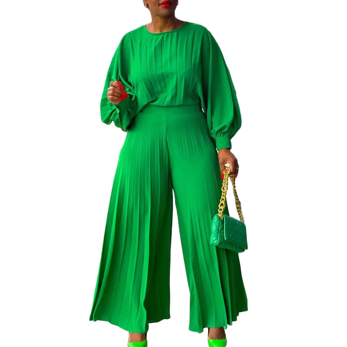 Women 2 Pieces Pants Sets Solid Blouse & Long Trousers Fashion Loose Ladies Daily Wear Outfits Matching Pants Sets Cloth Sets OL