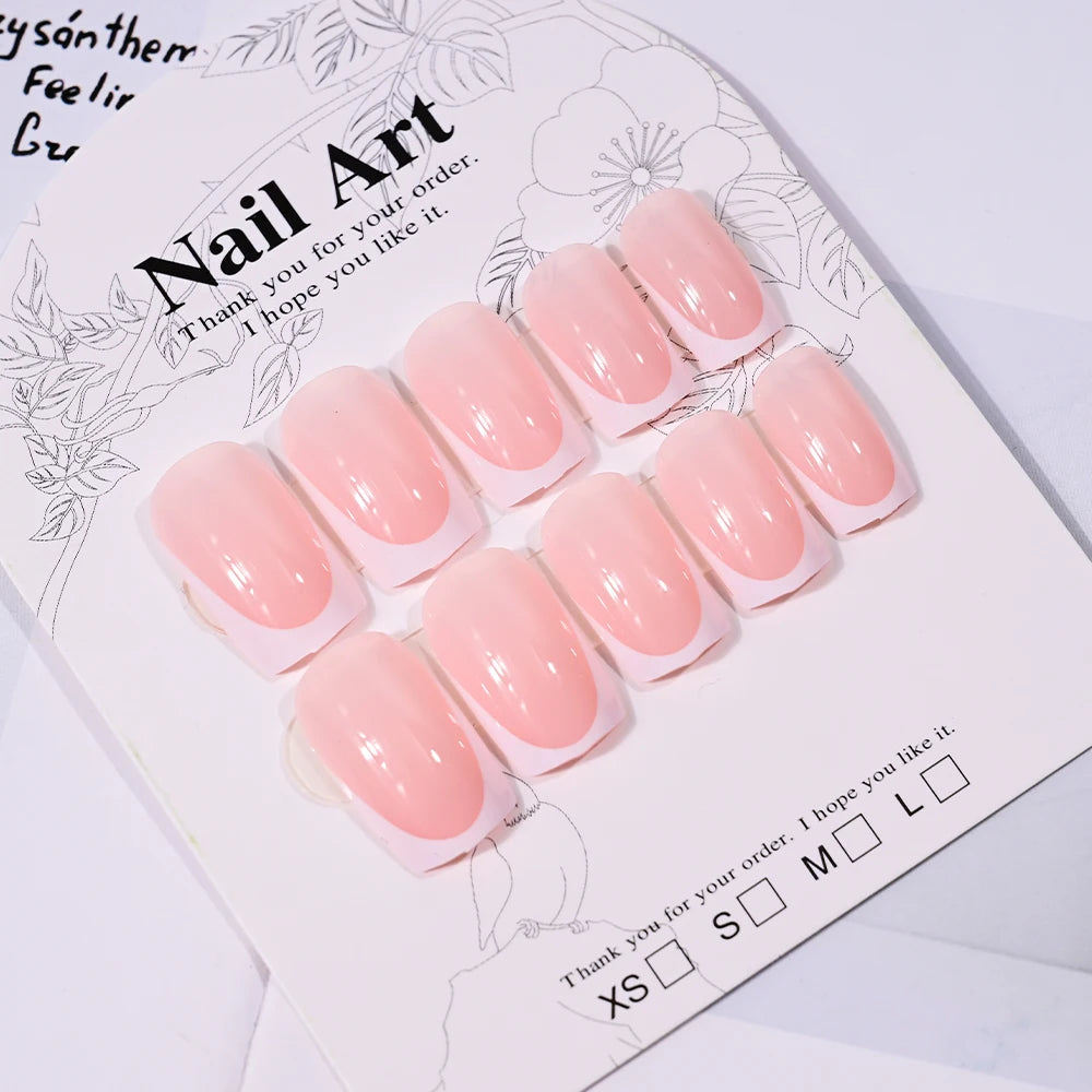 120pcs Nude Pink French Press On Nails Square Short Shape Shine Gloss Full Cover Fake Nail Tips Cute Girl Spring Wear False Nail