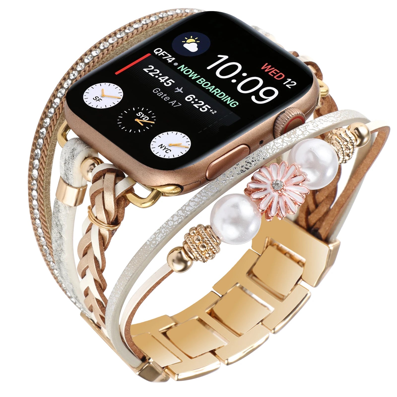 Metal Strap For Apple Watch Band Series876 SE54Ultra Women Jewelry Bracelet Chain IWatch 49mm 45mm 41mm 40mm 38 44mm Peal Wrist