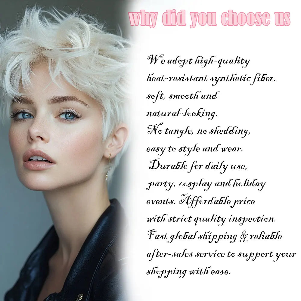 Gray Short Curly Pixie Cut Wig Synthetic Hair Wig with Bangs Natural Short Wave Wigs Glueless None Lace Front Heat Resistant Wig