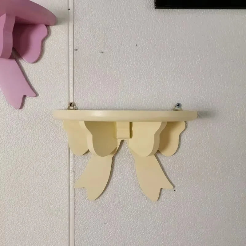 Wooden Decorative Shelves Girls' Room Organizer Holder Pink Wall Shelf Decor Frame Bows Decoration  Wooden Storage Rack
