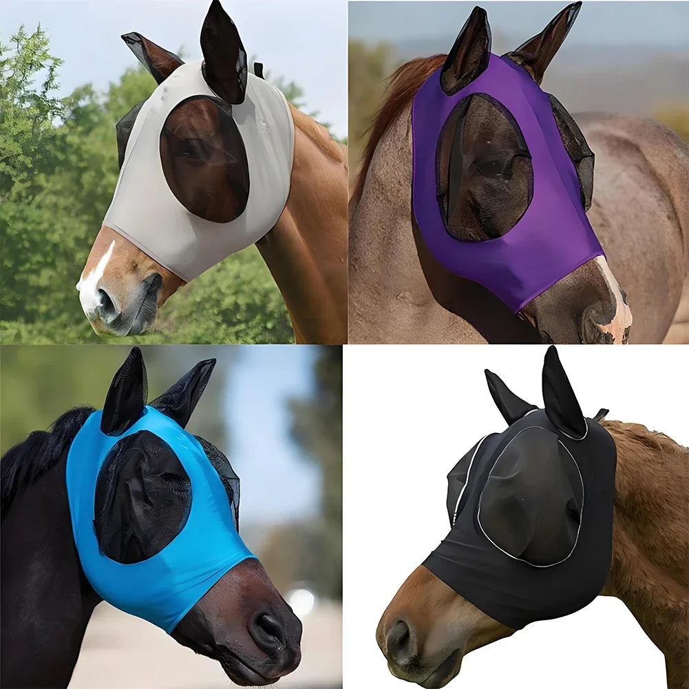 Masque anti-mouches pour chevaux, design 3D, ergonomique, protection oculaire pour animaux de compagnie, anti-moustiques, demi-masque en maille, protection contre les mouches