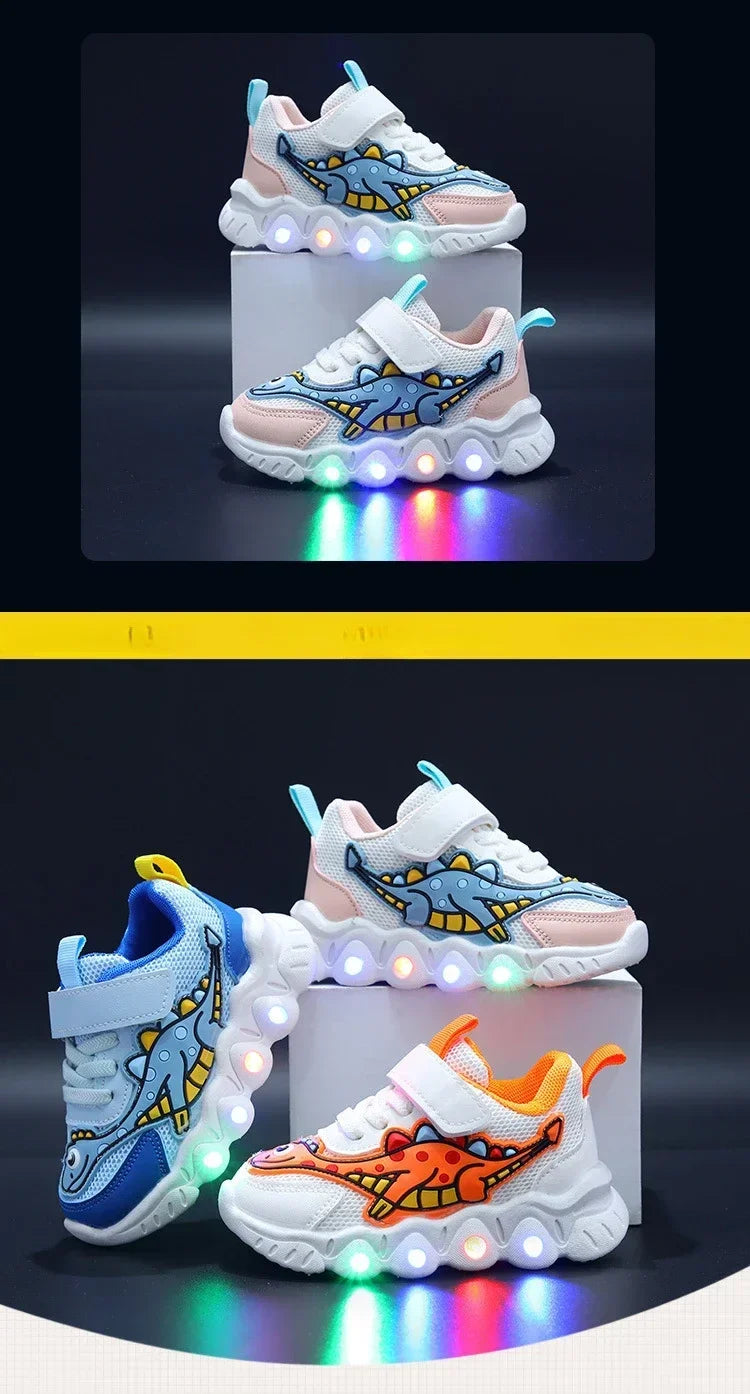 LED-barn søte tegneserie gutter casual joggesko for barn sko jente mesh pustende belysning sko baby opplyst sko