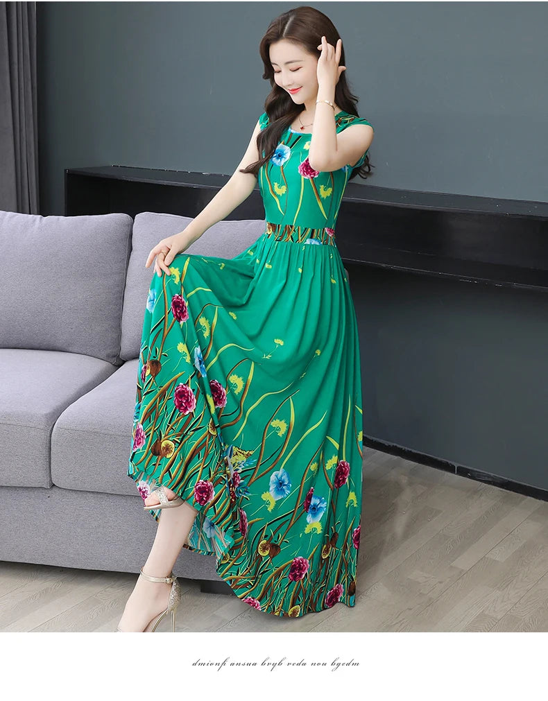 New Fashion  Summer Print Women Short Sleeve Cotton Plus Size Women Clothing Dress Ladies Large Size Vestidos dresses