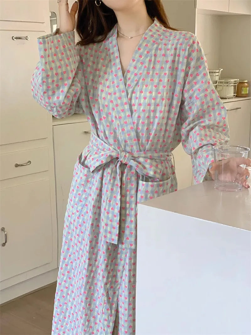 Bata de baño para mujer, estilo kimono largo y holgado, con cuello en V, cordones, pantalones a cuadros, bata de dormir sexy para mujer/niña.