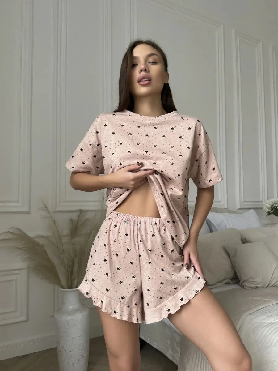 Women's Two-Piece Fashion Printing Sexy Pajamas Homewear Set Pajamas Loose Fit Comfortable Homewear