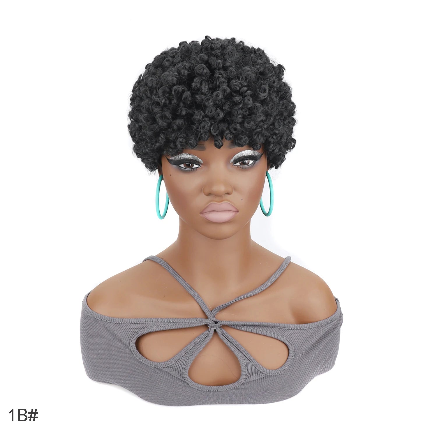 Short Mini Afro Kinky Curly Wigs Synthetic Tiny Spring Curl Pixie Wig with Bangs for Black Women Daily Cosplay