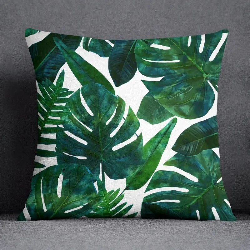 Green leaf pattern throw pillow cover home decoration office cushion cover bedroom living room sofa car cushion cover 45x45 cm