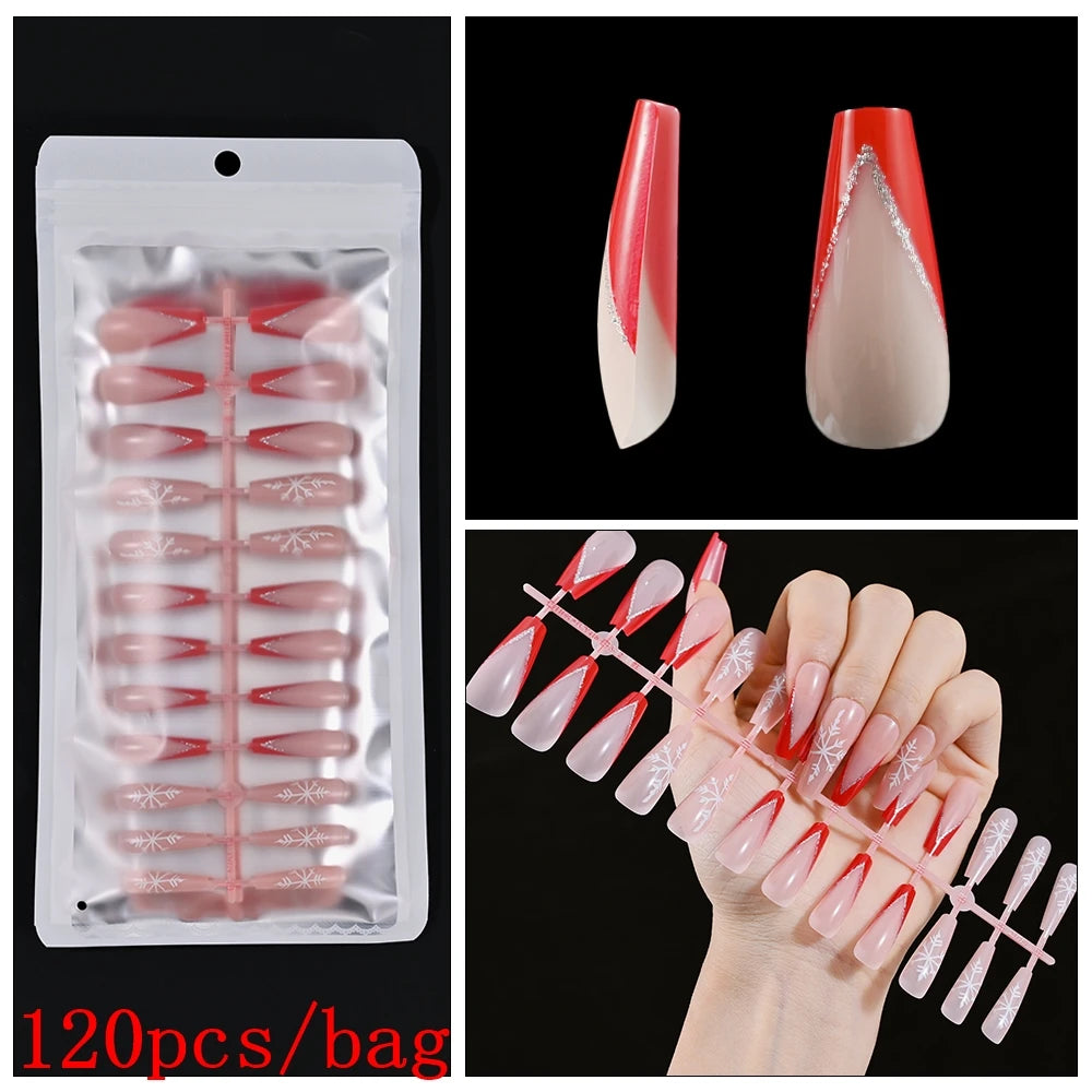 120pcs Black Edge Super Long French False Nail Removable Ballerina Coffin Almond Fake Nail Artificial Acrylic Press On Nail Tips
