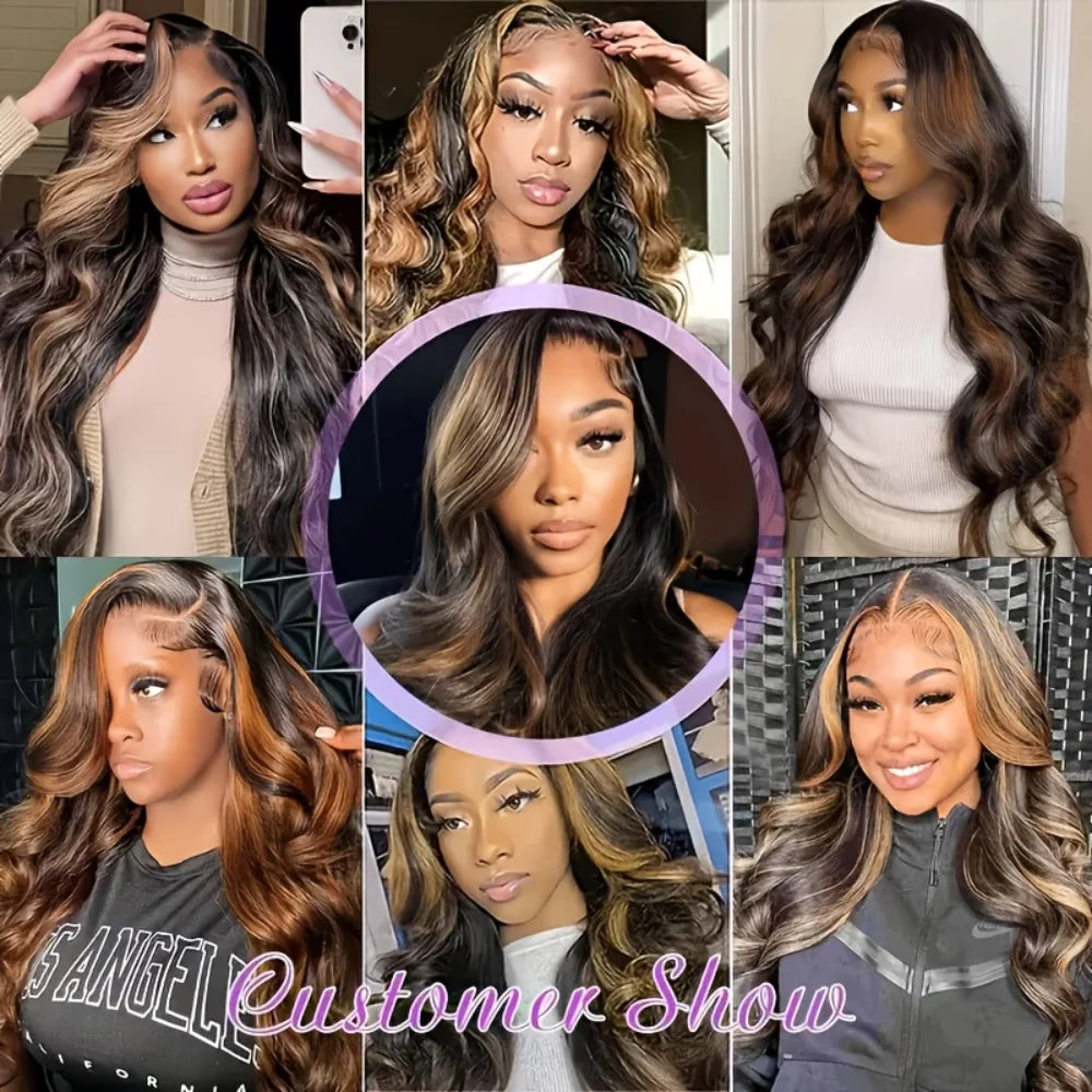 250 Density P1B30 Highlight Ombre Human Hair Wig 13x6 Transparent Lace Front Wig Colored Body Wave Black Brown For Women 38 Inch