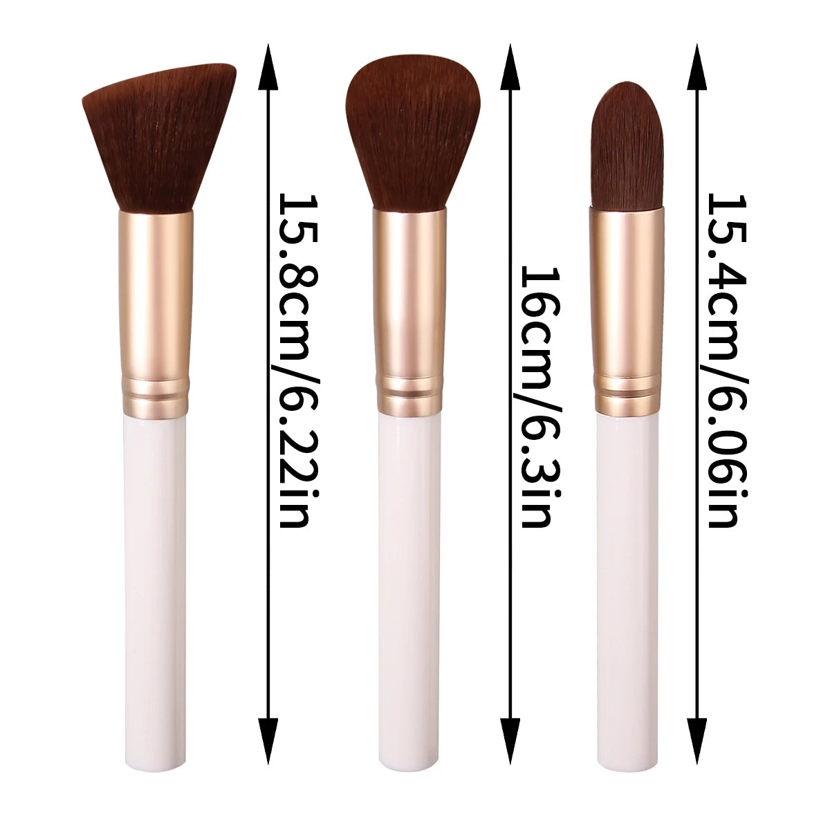 Ensemble de pinceaux de maquillage 3 pièces : pinceau de contouring coudé, pinceau à blush à tête ronde, pinceau anti-cernes et estompeur - Outils de maquillage pour débutants