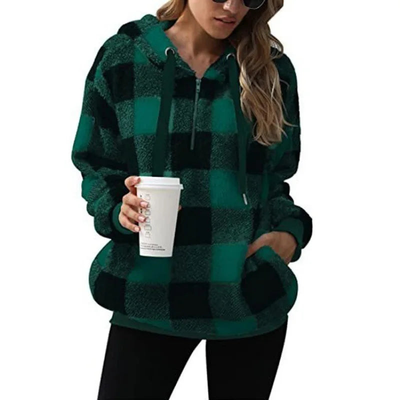 Sudadera con capucha de forro polar a cuadros