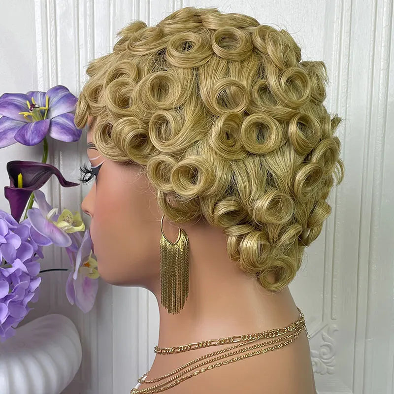Short Pixie Cut Wigs Human Hair #27 Layered Curly Pixie Cut Wigs For Black Women Brazilian Full Machine Made Wig Pixie Curly On Sale