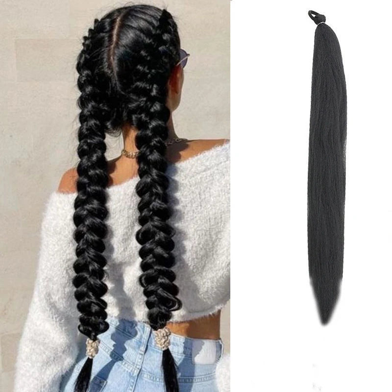 Y2K Kpop Ponytail Extension with Rubber Band Long Straight DIY Synthetic Braided Pony Tail Hairpiece Women Headwears Accessories