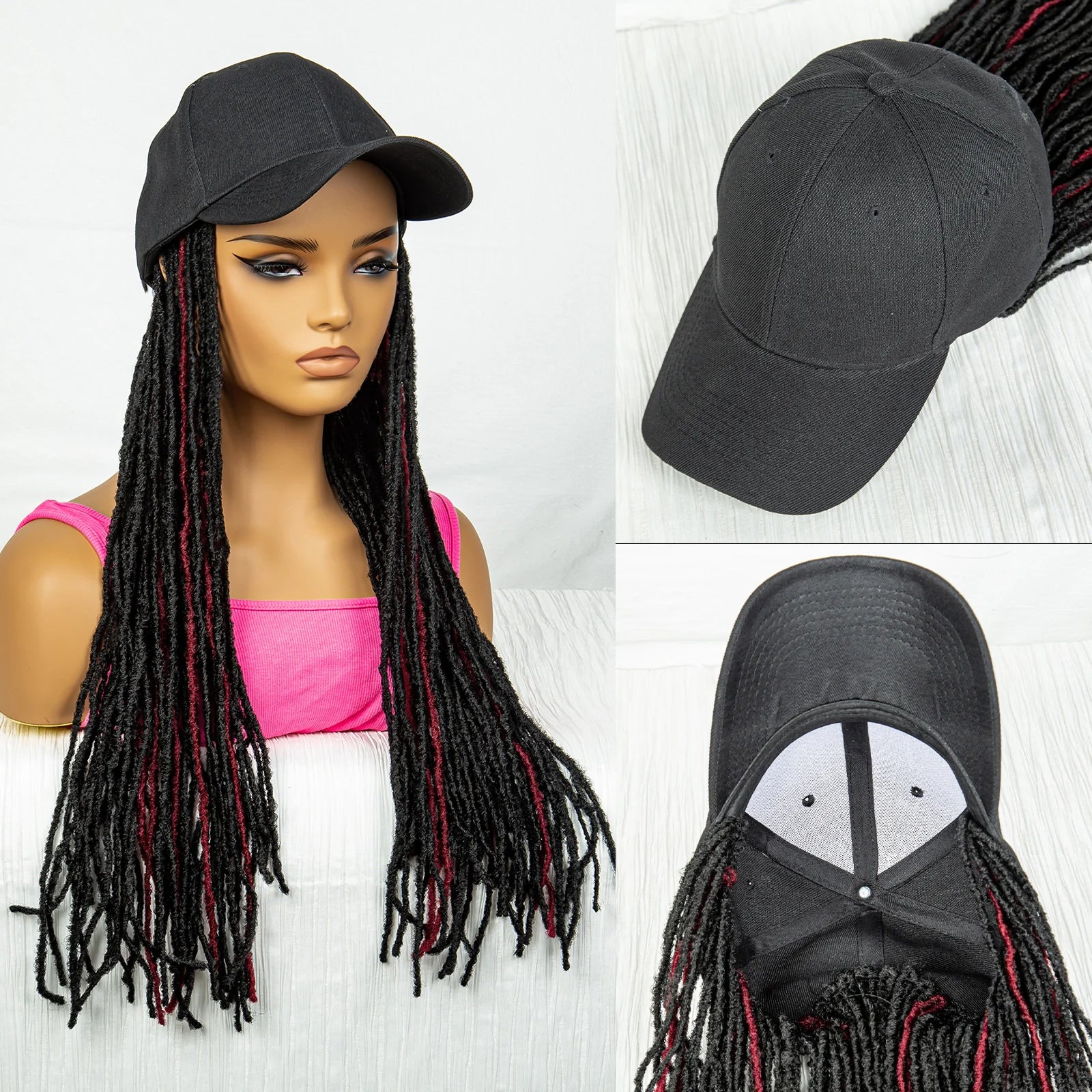 Hat Wig Baseball Cap with Hair Extensions Adjustable Hat Yellow Highlight Dreadlocks Braided Wig with 22 In Goddess Locs Crochet