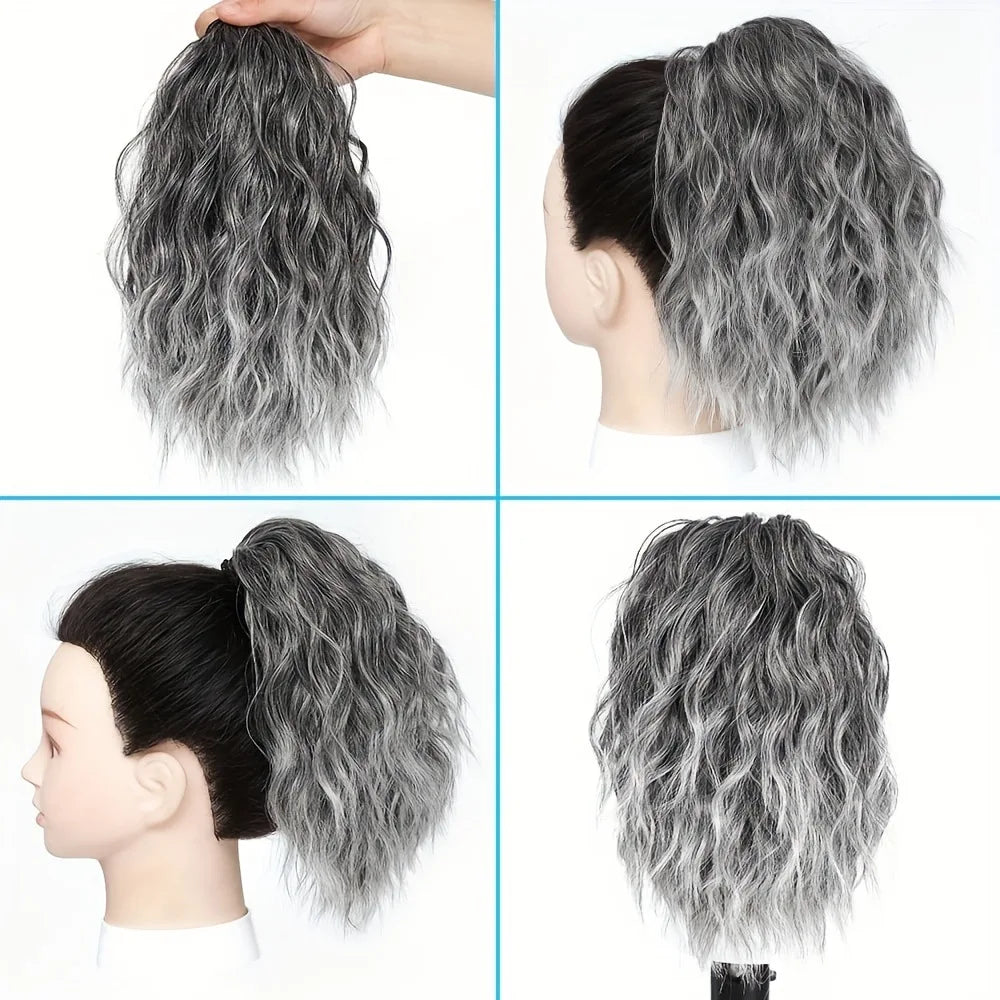 European and American ponytail synthetic chemical fiber wig ponytail women's short drawstring ponytail wool curly hair
