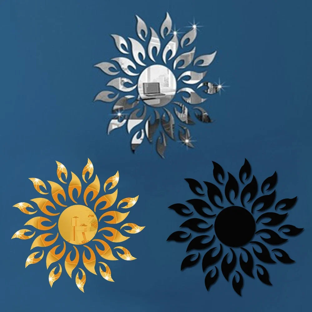 Wall Stickers for Room Decoration, Living Room and Home Decor, 1PC Reflective Sun Mirror PS Material