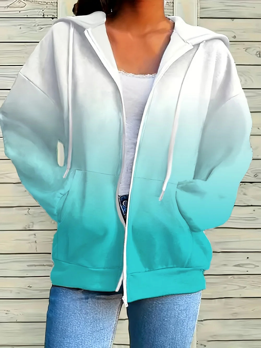 Sudadera con capucha y cremallera con degradado para mujer