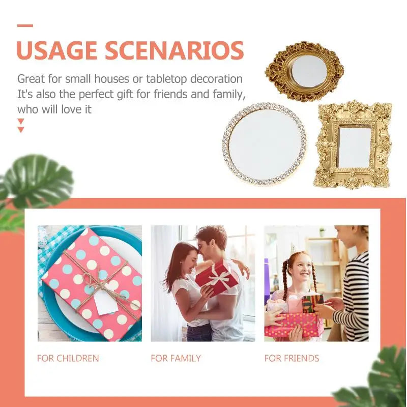3 piezas espejo de utilería, decoración para el hogar, adornos de jardín, artículos para el hogar, accesorios de resina para manualidades, juguetes de microescena para niños