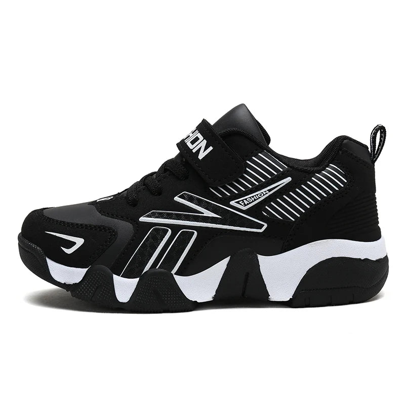 Kids Platform Sneakers Anti-Slip Chunky Sole Casual Shoes for Boys Girls 3-12 Years Cushioned Insole School Black Walking Shoes