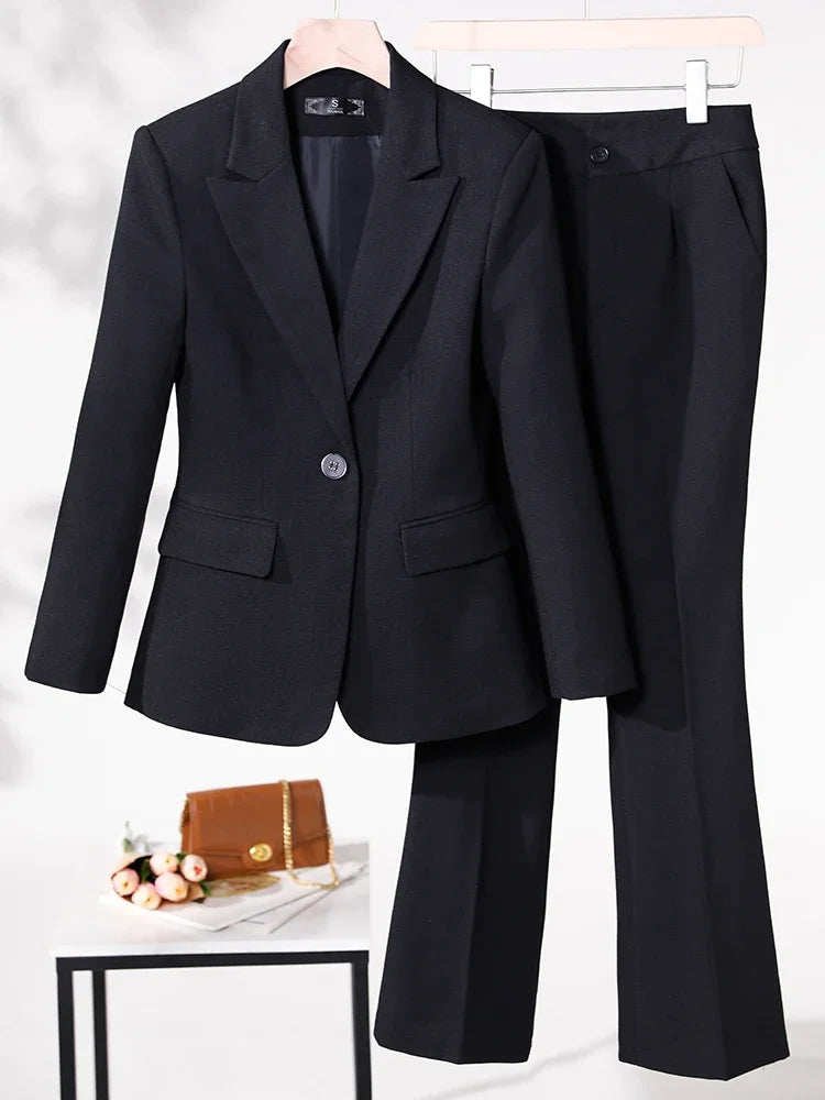 Business Work Wear 2 Piece Set Purple Blue Red Black Long Sleeve Blazer And Trouser Women Pant Suit Formal
