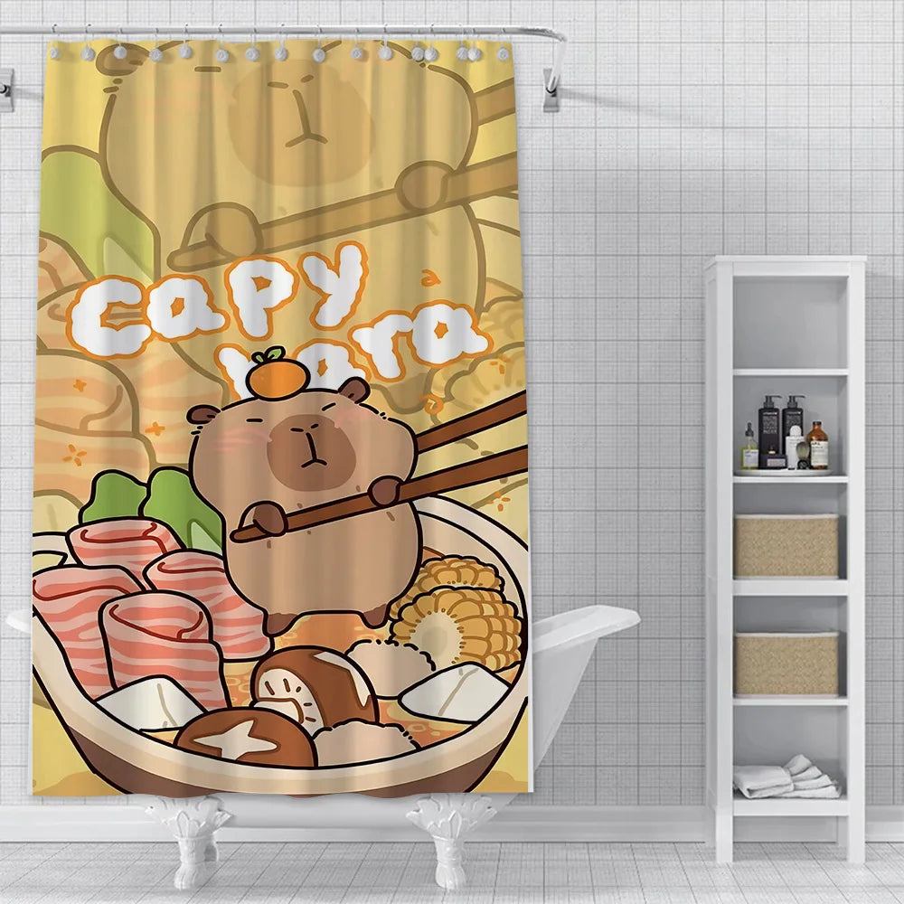 Shower Curtain Waterproof Polyester Fabric Paint Colorful Bath Curtains Kawaii Capybaras Home Bathroom Decor With Hook