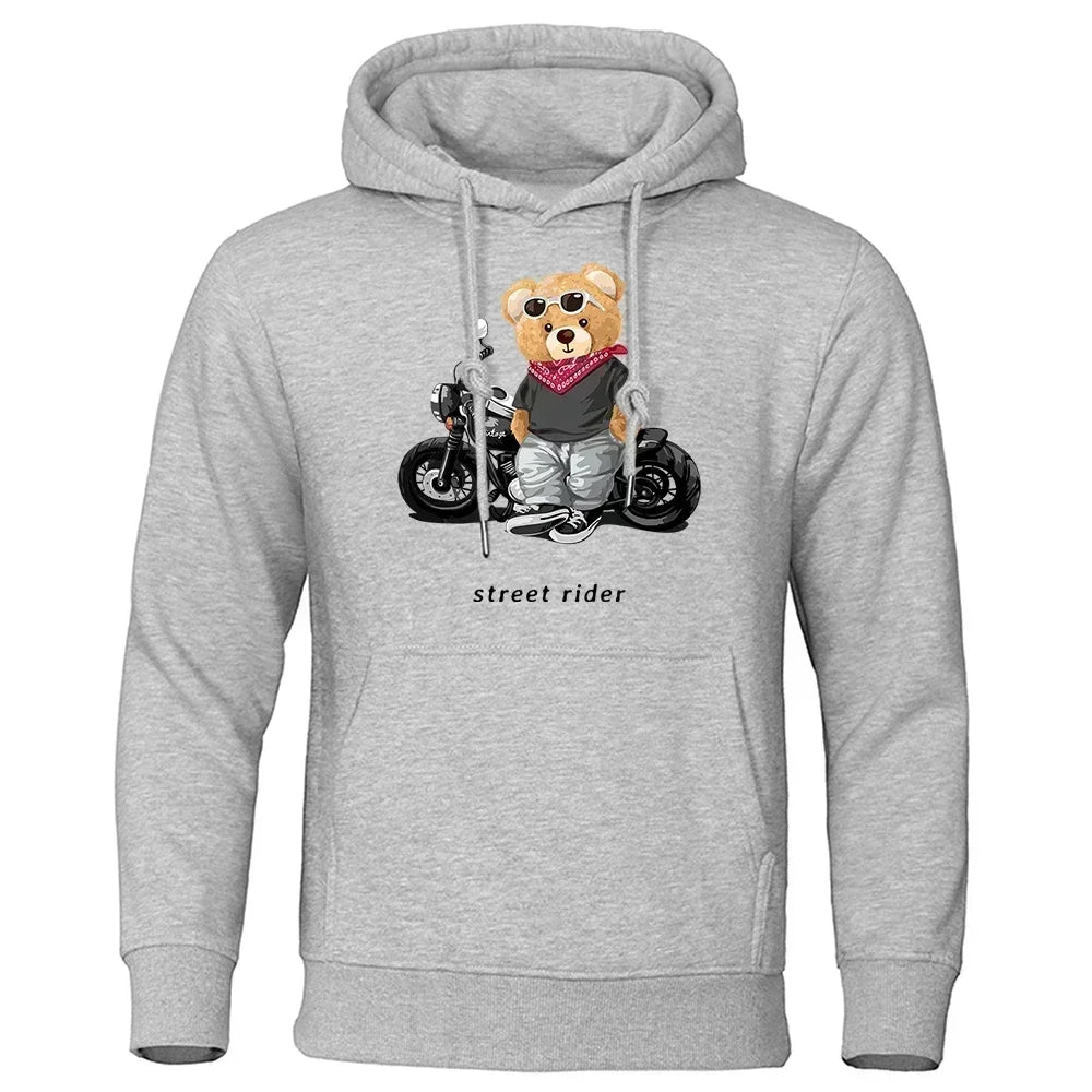 Men's Teddy Bear Hooded Sweatshirt, Super Big Hat Sweatshirt, Casual, Loose, Personalized, Fun, Suitable for Motorcycle Riders