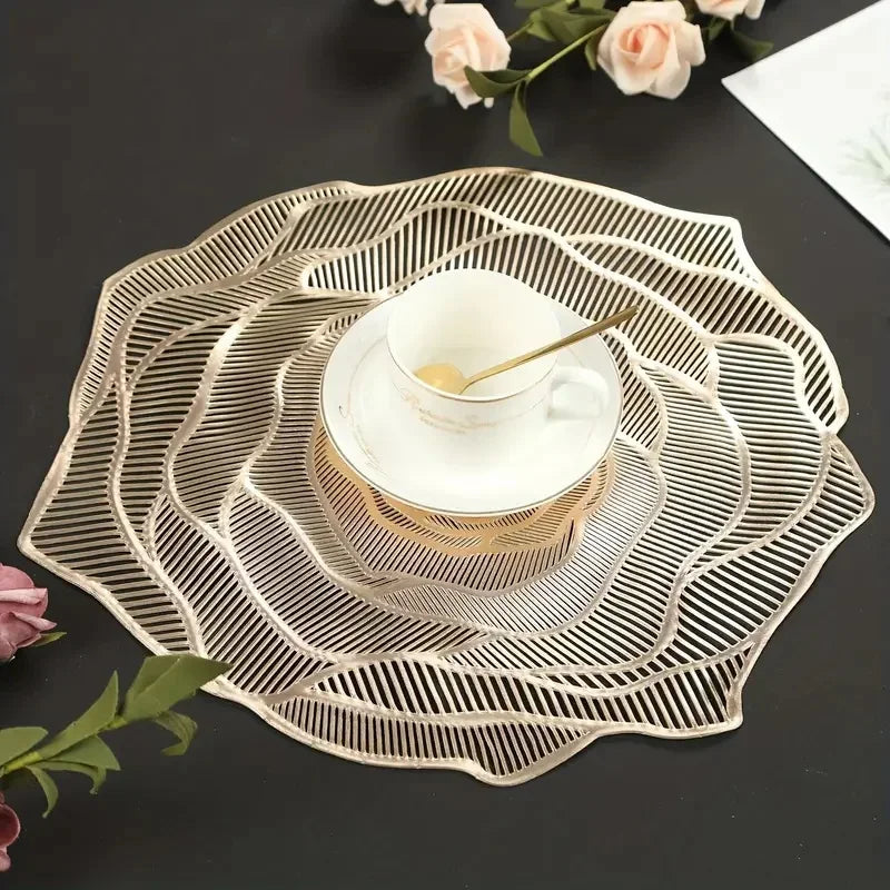 Round PVC Placemats, Waterproof & Oil-Proof, Bronzed Design, Non-Slip Insulated Mats for Restaurants, Hotels, and Home Decor