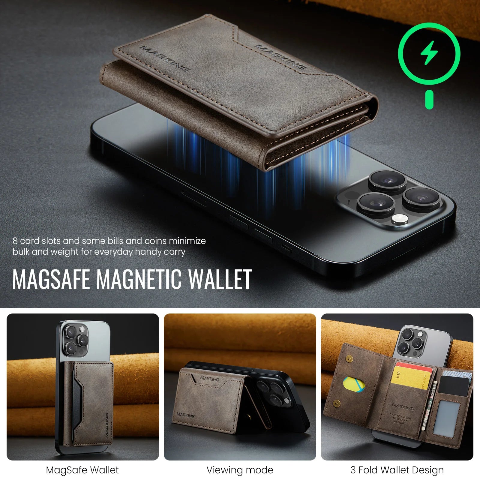 Luksuriøs mote kort sterk magnetisk premium skinnlommebok menn mynt kontantkortholder dame sammenleggbar mini-lommebok veske