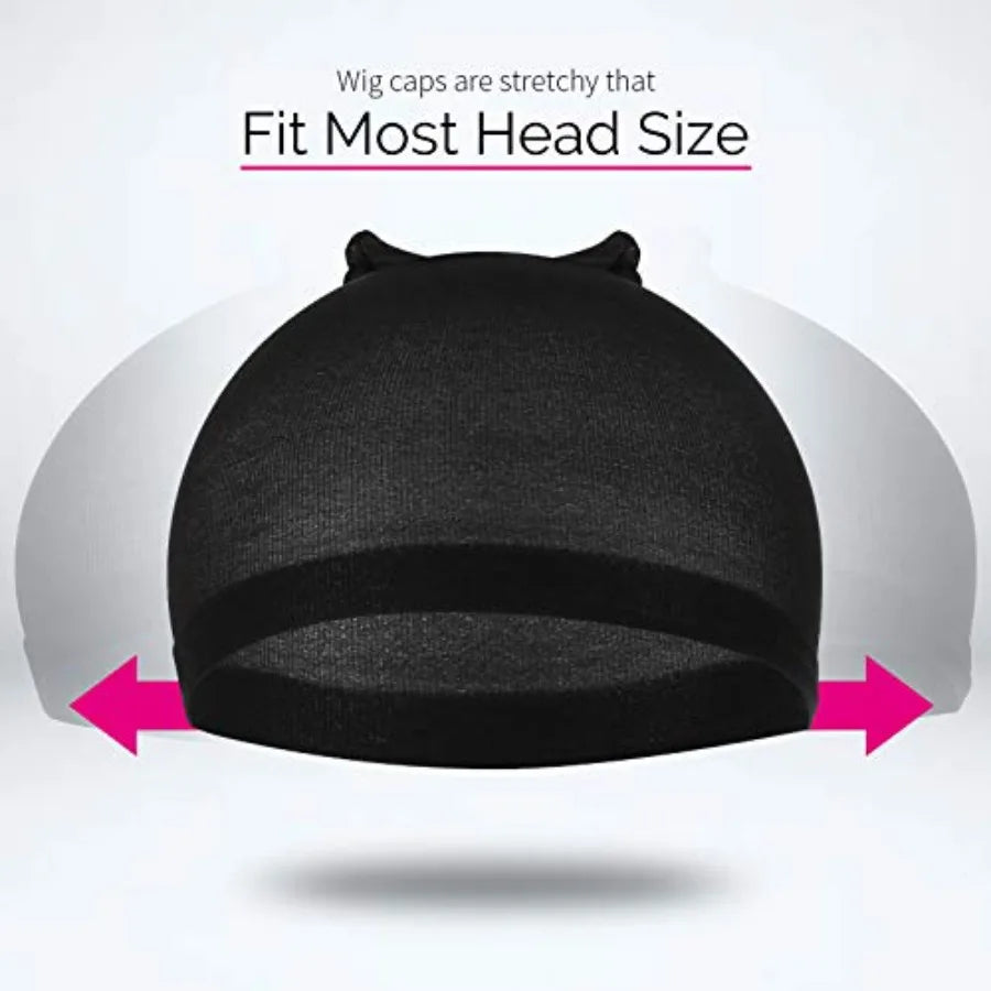 Wig Cap, 6PCS Black Stocking Caps for Wigs, Stretchy Stocking Nylon Caps for Women, Girls,
