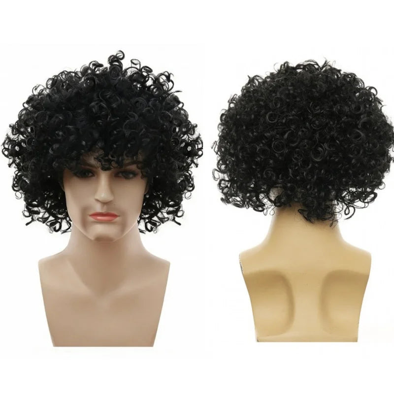 Synthetic Curly Hair Wigs Disco Hippie Rock Punk Afro Wigs Men Women Party Halloween Cosplay Hair Caps Headcover Without Glasses