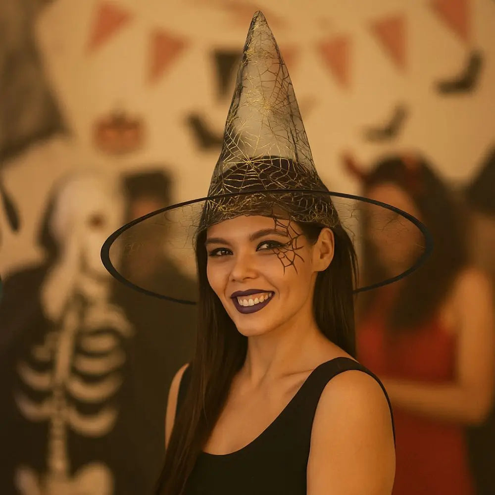 Decorations Props Pointed Hat Halloween Witch Hat Sequin Decorative Cosplay Hat Breathable Spider Witch Hat Cosplay Event