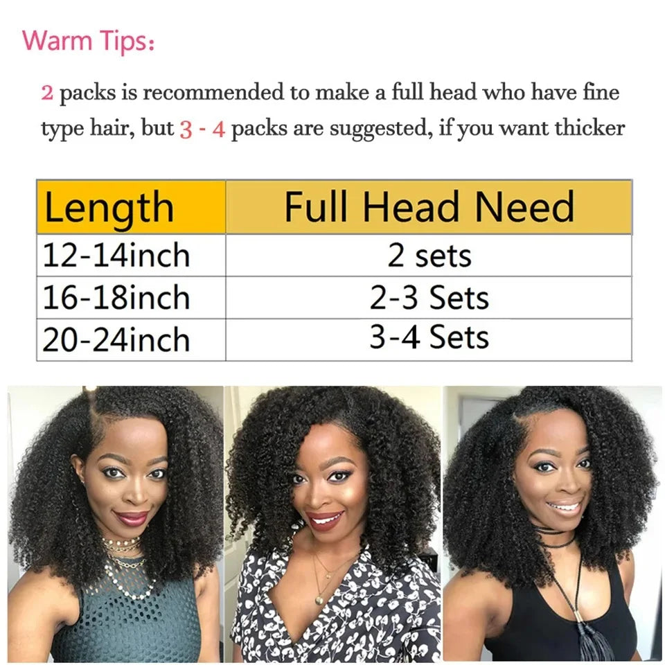 Extensions de cheveux à clip Afro Kinky Curly en vrais cheveux humains pour femmes Cheveux humains brésiliens Kinky Curly à clip 8 pièces 120 g